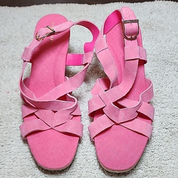 COLE HAAN CRYSTAL WEDGE SANDAL 7MM NEON FUSIA LEATHER ESPADRILLES LADIES 11 NWOB - Picture 2 of 16